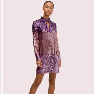 KATE SPADE PURPLE OMBRÉ SEQUIN LONG SLEEVE DRESS